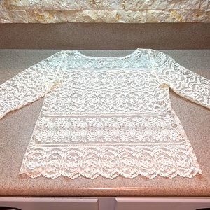 Vintage Notches Lacey Top long sleeved scalloped edges Size 5 cream/off white